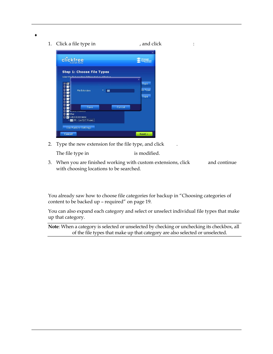 How do i choose individual file types for backup, Ow do, Choose individual file types for backup | See “how do i choose | Clickfree Transformer SE User Manual | Page 62 / 132