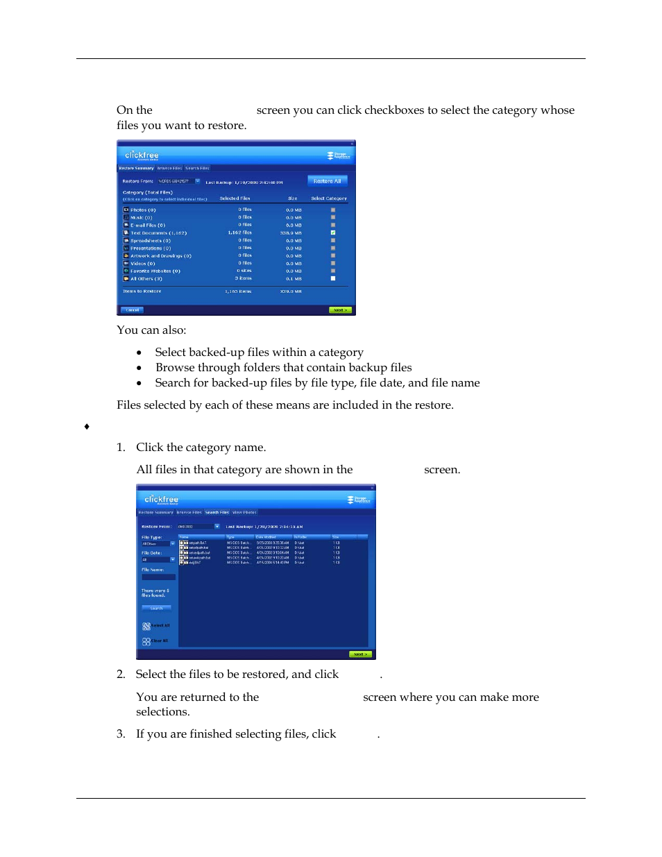 How do i choose individual files for restore, Ow do, Choose individual files for restore | Clickfree Transformer SE User Manual | Page 64 / 132