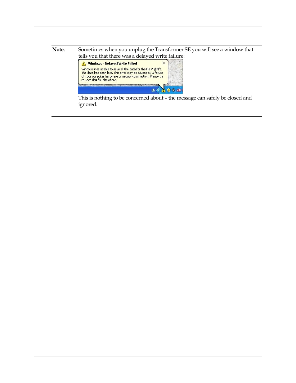 Delayed write failed, Elayed write failed, Nsafe removal of device | Clickfree Transformer SE User Manual | Page 69 / 132
