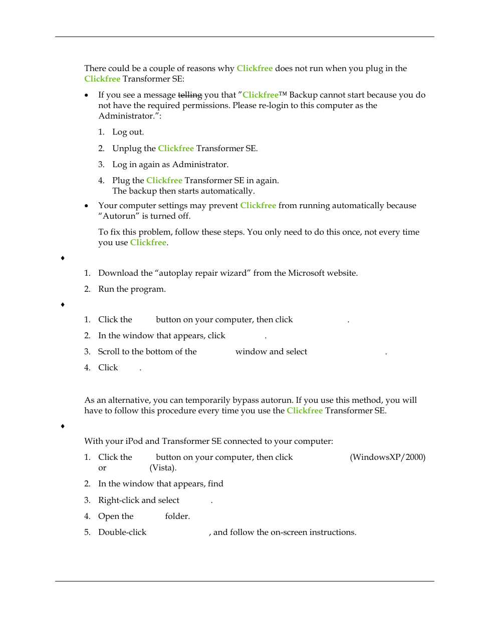 What if clickfree doesn’t start up automatically, Hat if, Lickfree doesn | T start up auto | Clickfree Transformer SE User Manual | Page 78 / 132