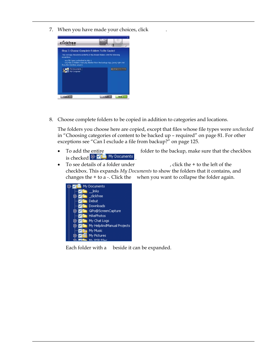 Choosing complete folders to be copied – optional | Clickfree Transformer SE User Manual | Page 83 / 132