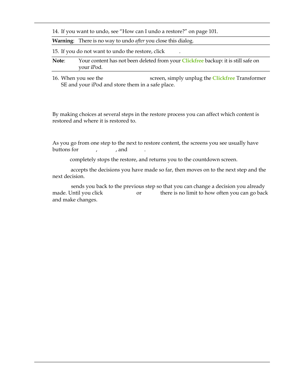 How do i change how clickfree restores content | Clickfree Transformer SE User Manual | Page 94 / 132