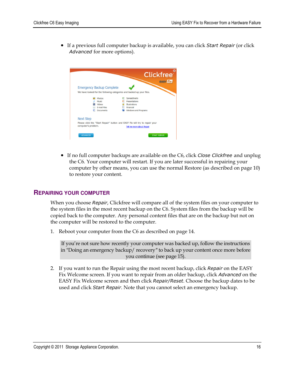 Clickfree C6 User Manual | Page 16 / 24