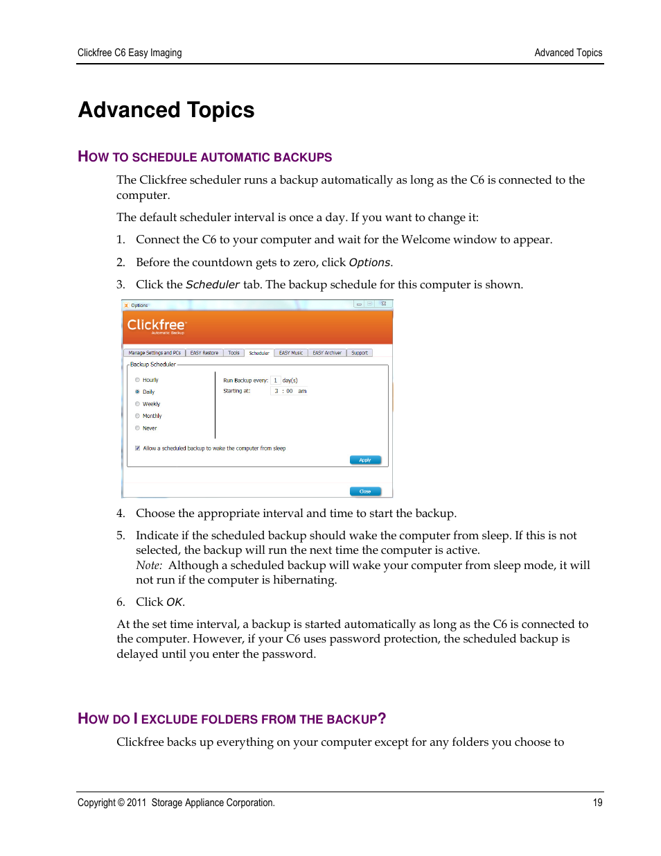 Advanced topics | Clickfree C6 User Manual | Page 19 / 24