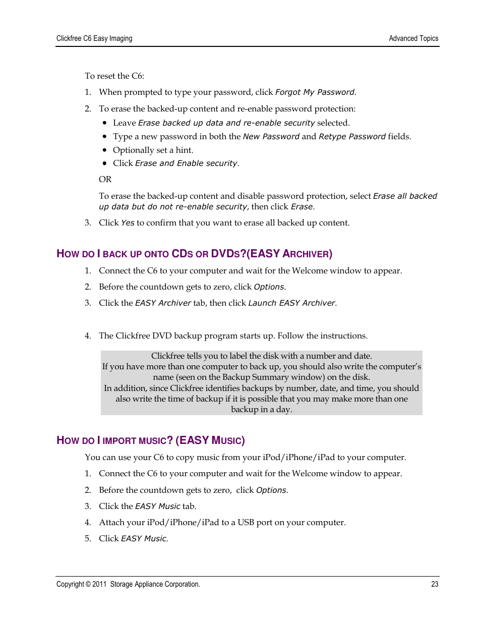 Easy | Clickfree C6 User Manual | Page 23 / 24