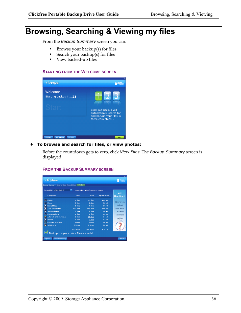 Browsing, searching & viewing my files | Storage Appliance HD325 User Manual | Page 36 / 65