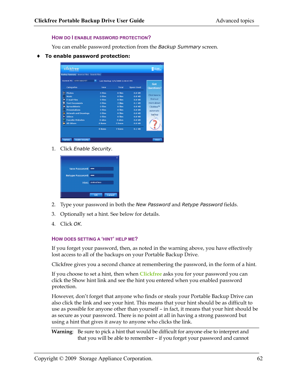 Storage Appliance HD325 User Manual | Page 62 / 65