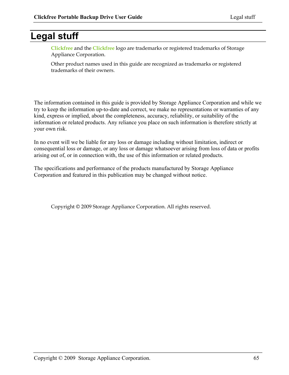 Legal stuff | Storage Appliance HD325 User Manual | Page 65 / 65