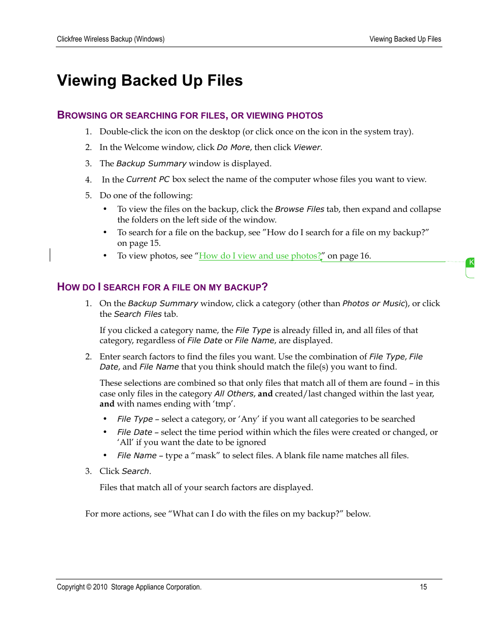Viewing backed up files | Clickfree Wireless User Manual | Page 15 / 24