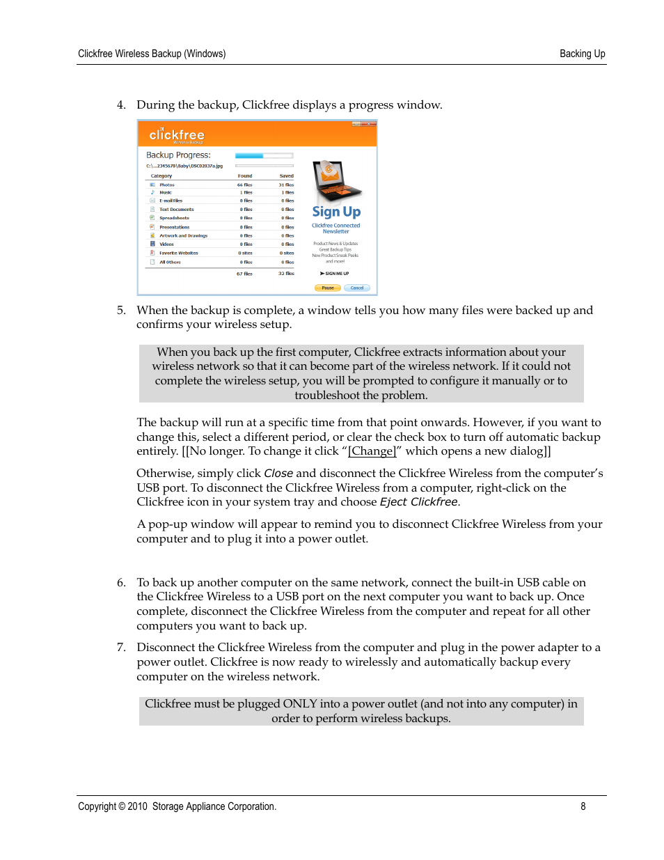 Clickfree Wireless User Manual | Page 8 / 24