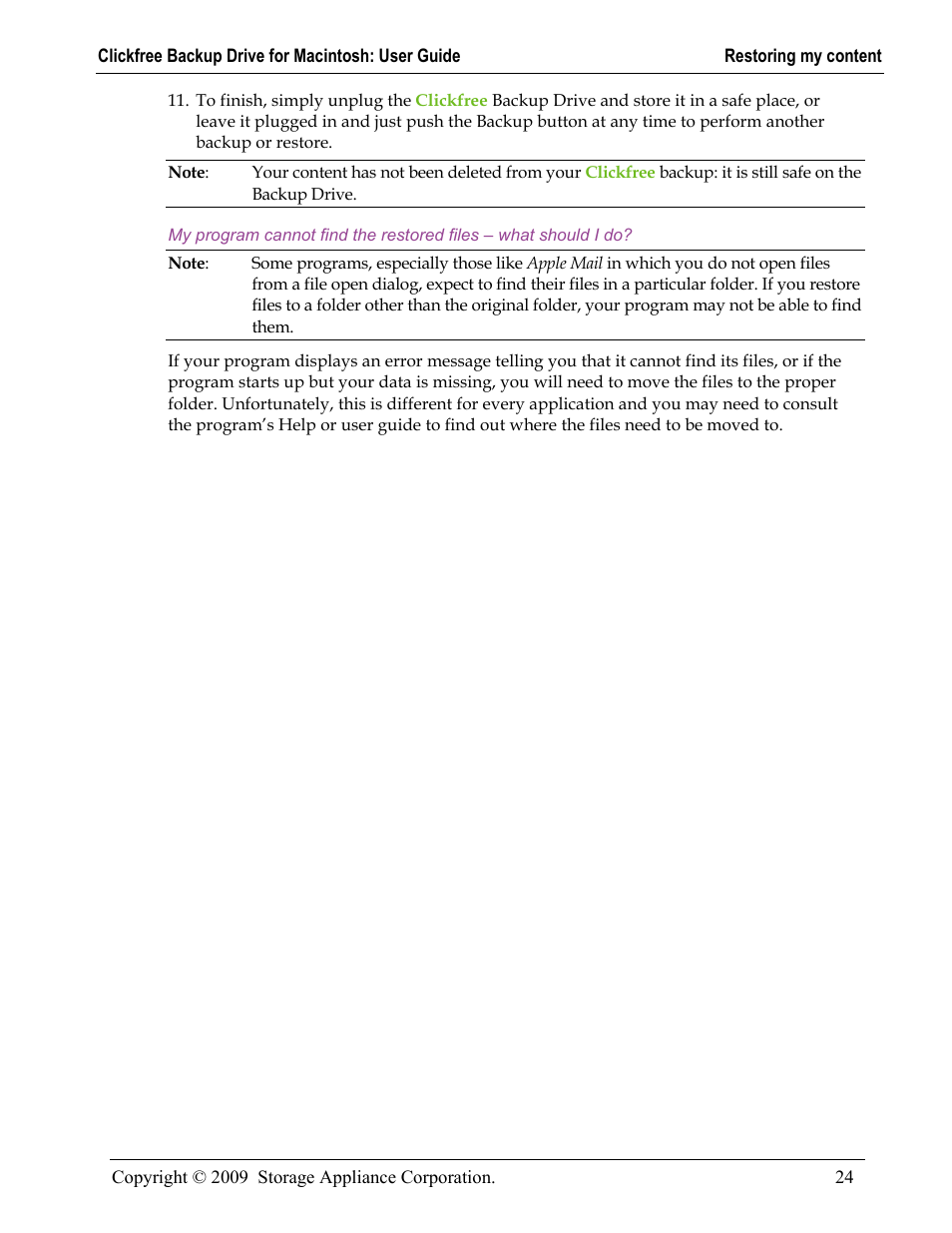 Clickfree Backup Drive User Manual | Page 24 / 33