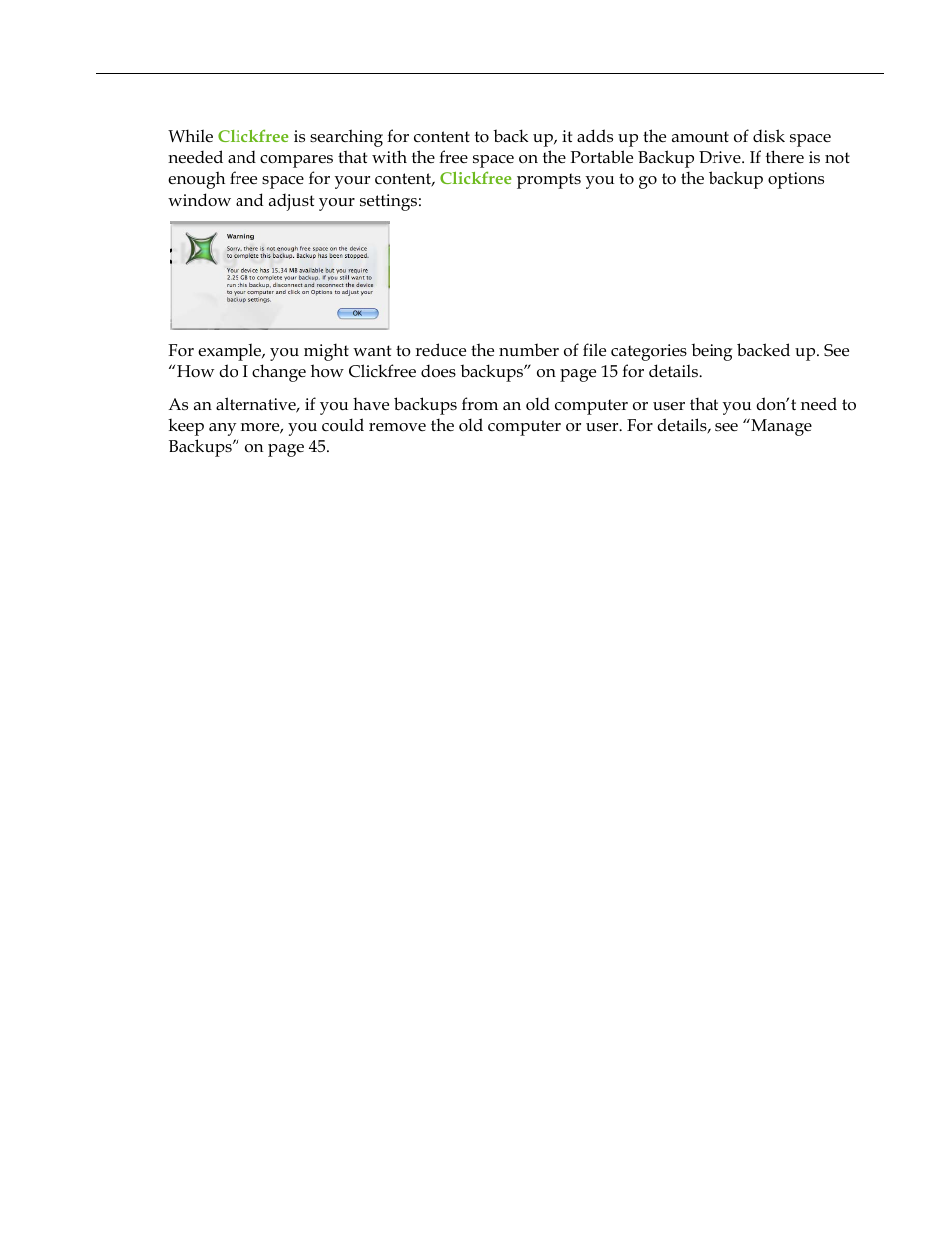 Hat if there is not enough space on my, Lickfree, Ortable | Ackup, Rive | Clickfree C2 User Manual | Page 19 / 76
