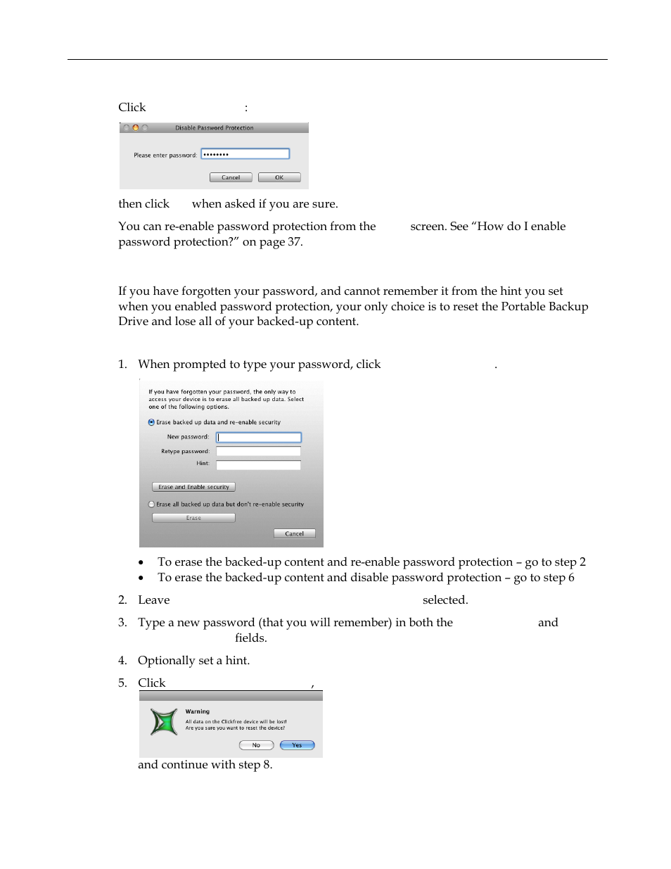 What if i forget my password | Clickfree C2 User Manual | Page 39 / 76
