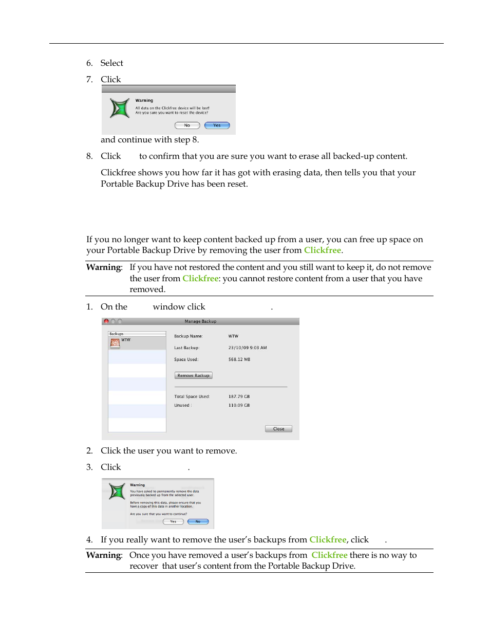 Manage backups, Step 6, And continue with step 8 | Clickfree C2 User Manual | Page 40 / 76