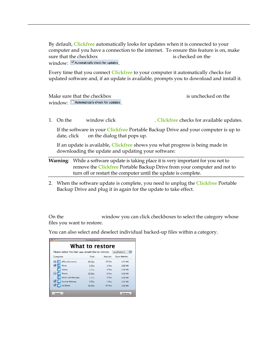 How do i choose individual files for restore, Ow do, Choose individual files for restore | 42 in the | Clickfree C2 User Manual | Page 42 / 76
