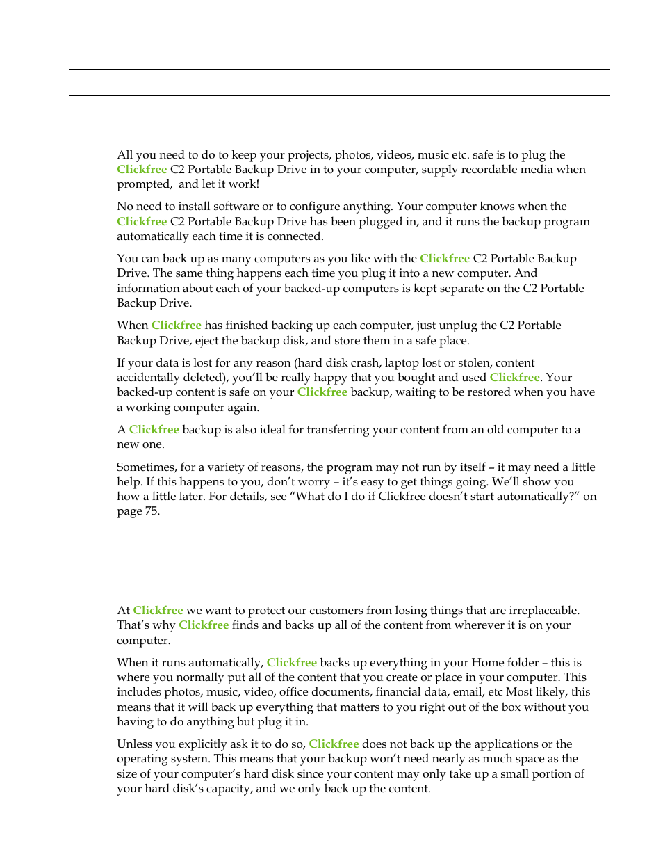 Basics (dvd), How does clickfree work, What gets backed up | Clickfree backs up content, Asics, Dvd) 47, Ow does, Lickfree work, Hat gets backed up, And “basics (dvd) | Clickfree C2 User Manual | Page 47 / 76