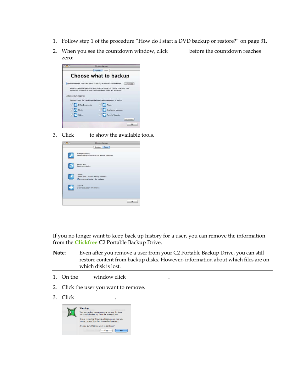 Manage backups | Clickfree C2 User Manual | Page 71 / 76