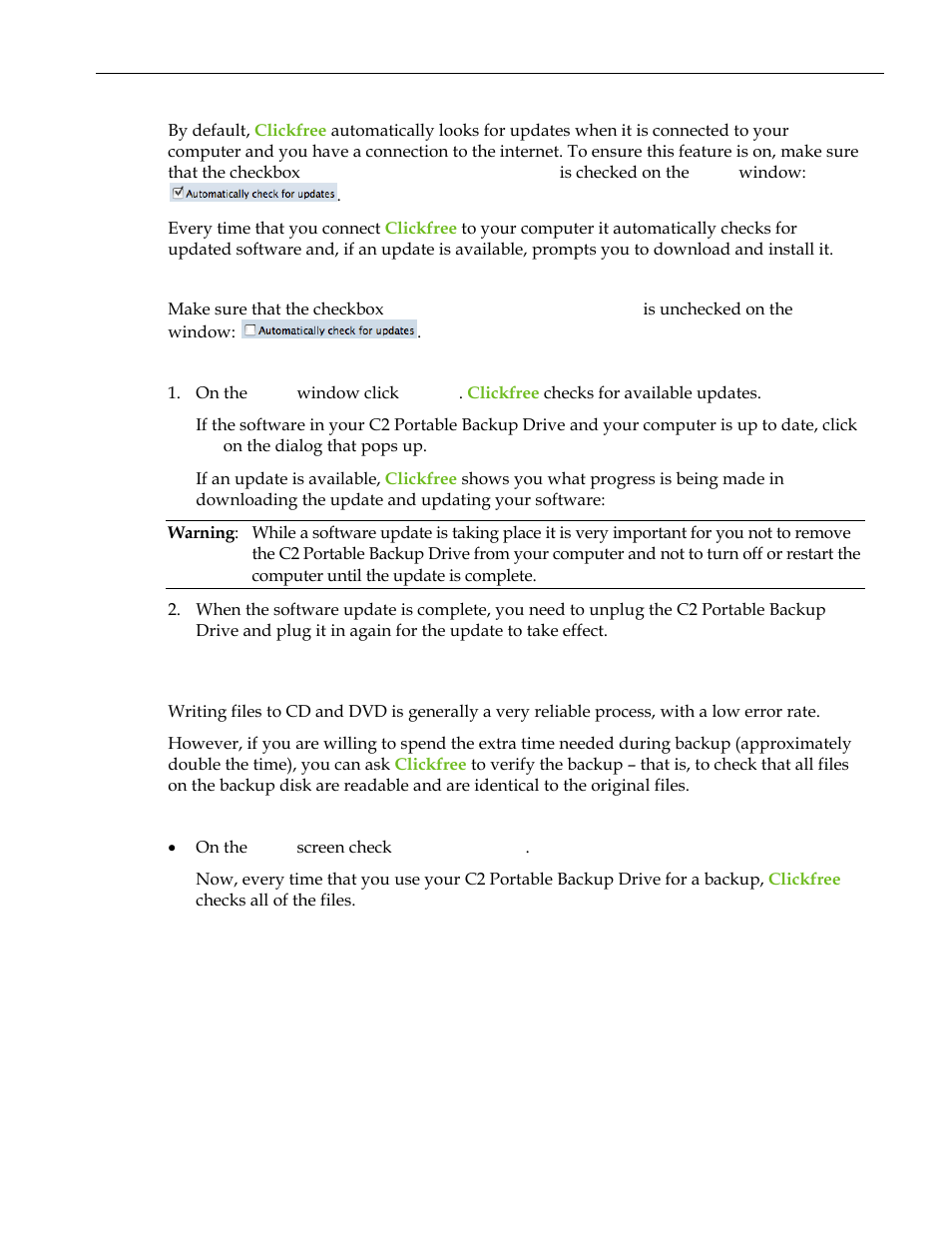 Verify | Clickfree C2 User Manual | Page 73 / 76
