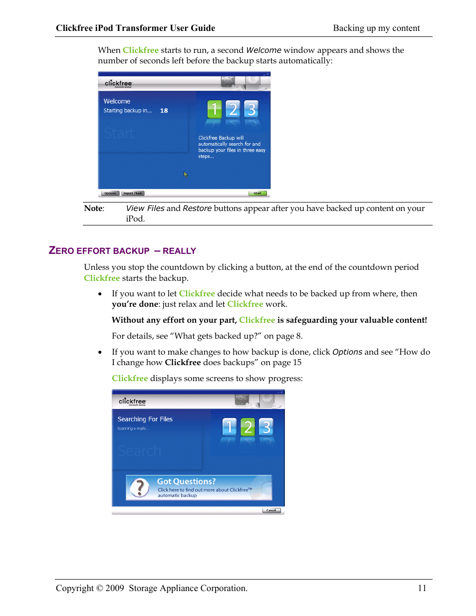 Zero effort backup – really | Clickfree iPod Transformer User Manual | Page 11 / 67