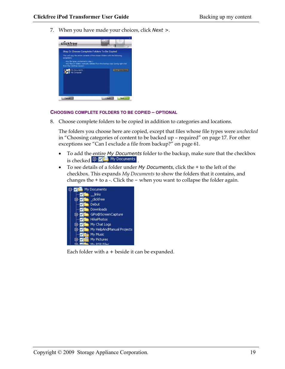 Choosing complete folders to be copied – optional | Clickfree iPod Transformer User Manual | Page 19 / 67