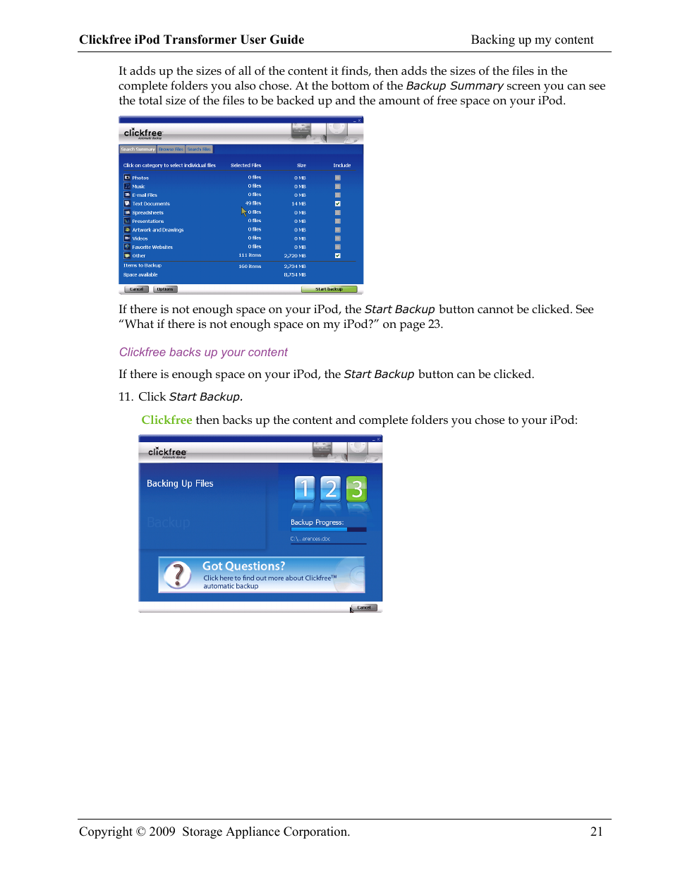 Clickfree iPod Transformer User Manual | Page 21 / 67