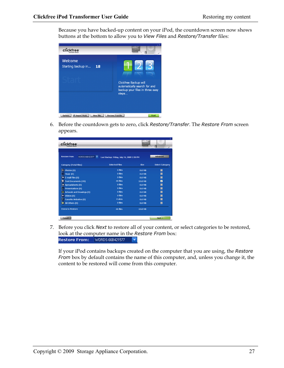 Clickfree iPod Transformer User Manual | Page 27 / 67