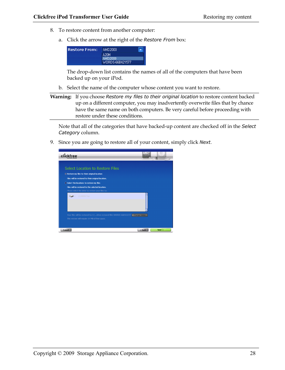 Clickfree iPod Transformer User Manual | Page 28 / 67