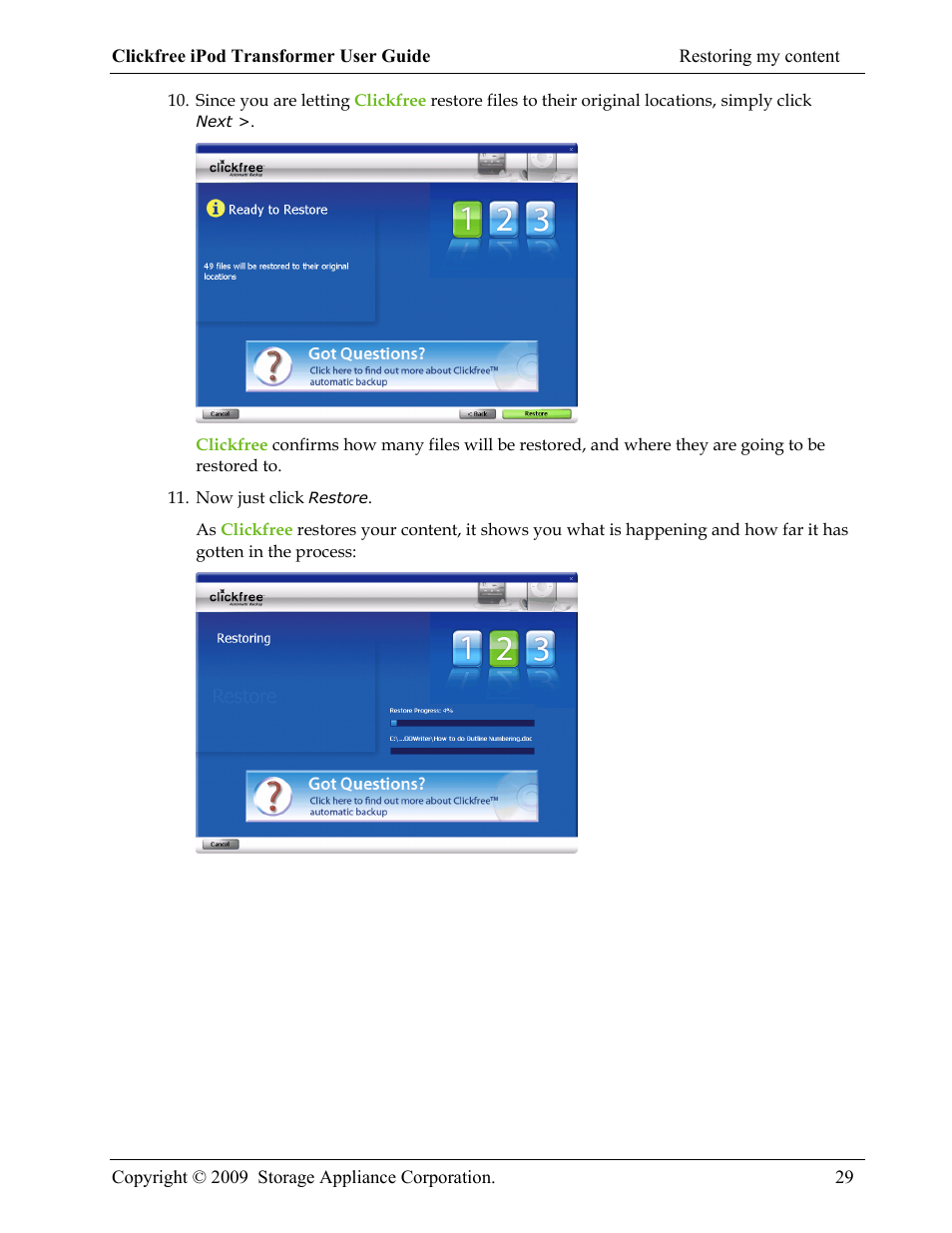 Clickfree iPod Transformer User Manual | Page 29 / 67