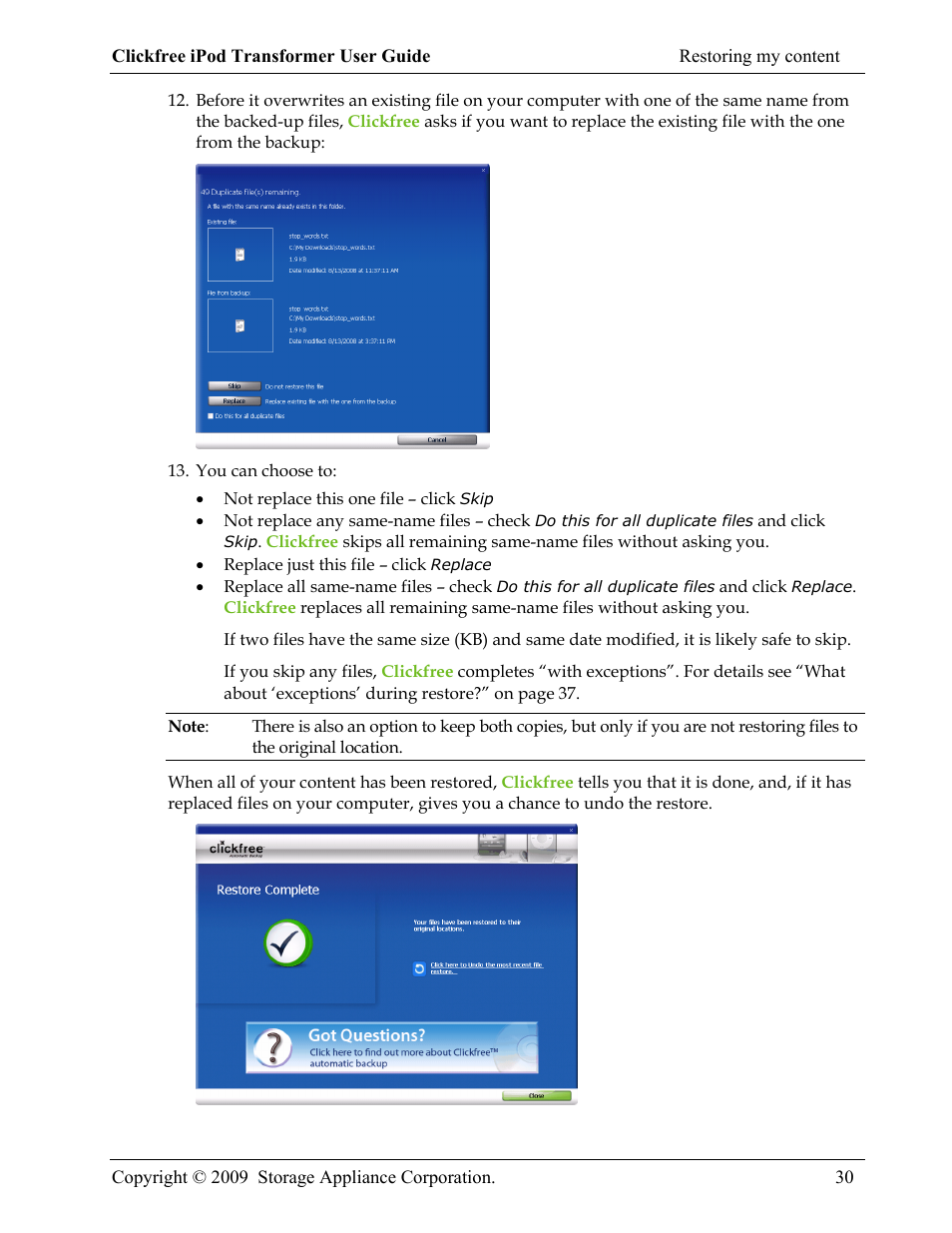Clickfree iPod Transformer User Manual | Page 30 / 67
