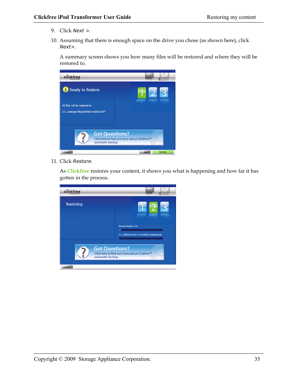 Clickfree iPod Transformer User Manual | Page 35 / 67