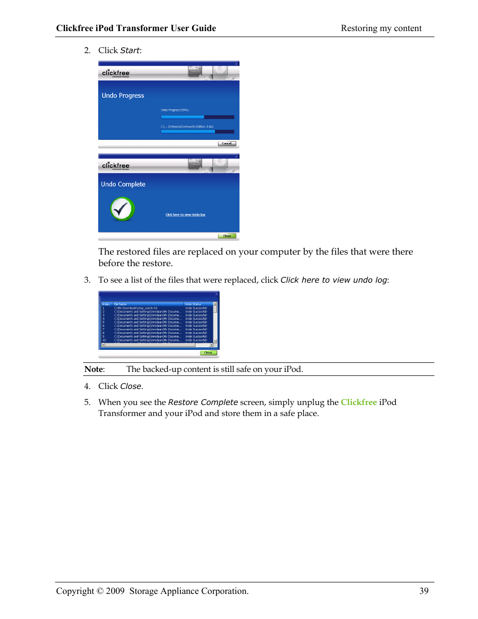 Clickfree iPod Transformer User Manual | Page 39 / 67