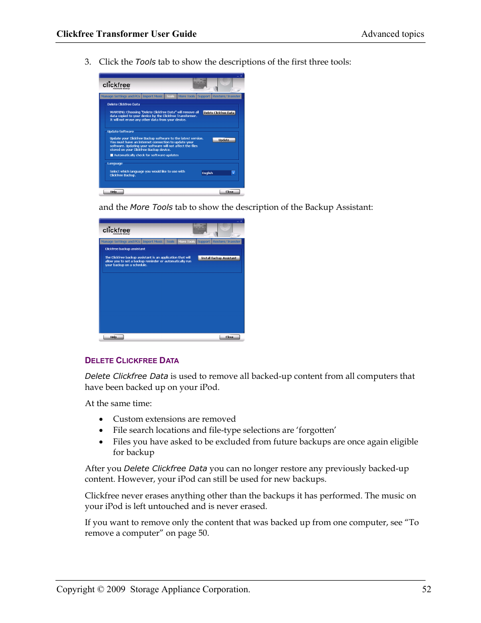 Delete clickfree data | Clickfree iPod Transformer User Manual | Page 52 / 67