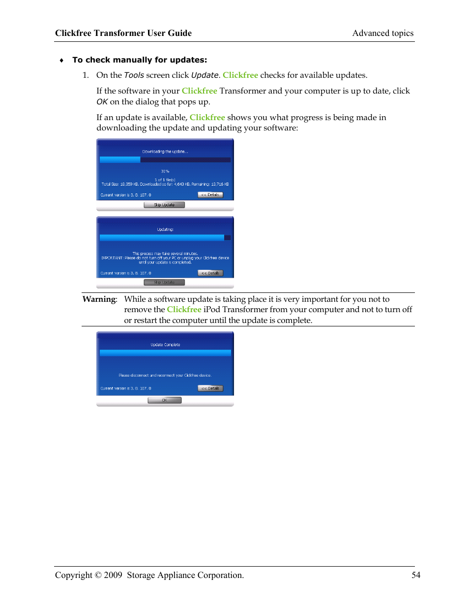 Clickfree iPod Transformer User Manual | Page 54 / 67