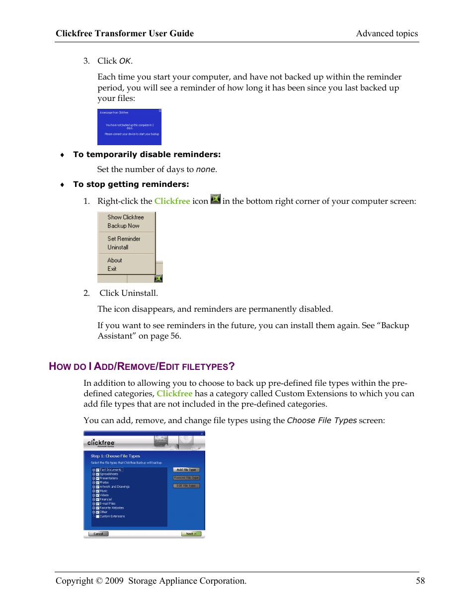 How do i add/remove/edit filetypes | Clickfree iPod Transformer User Manual | Page 58 / 67