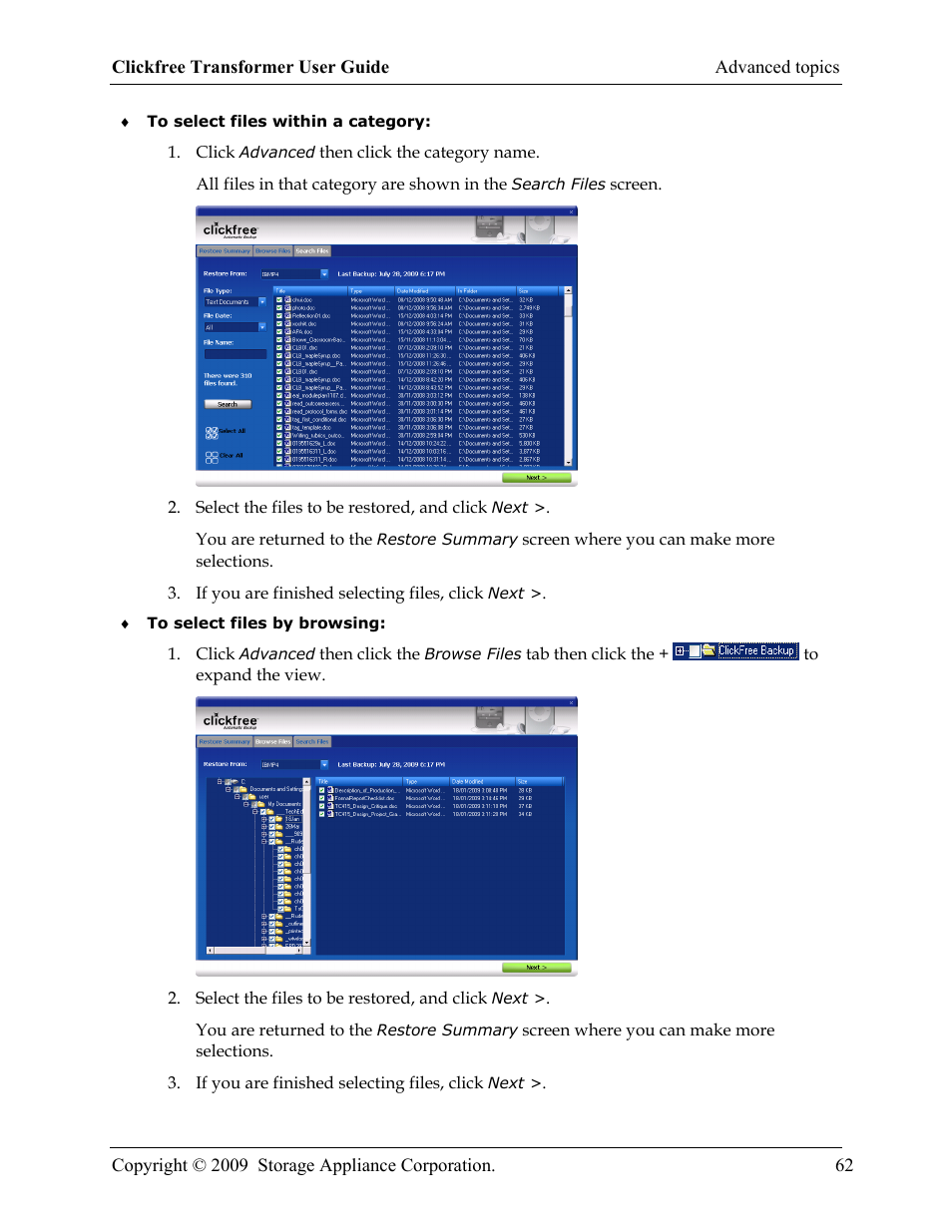 Clickfree iPod Transformer User Manual | Page 62 / 67