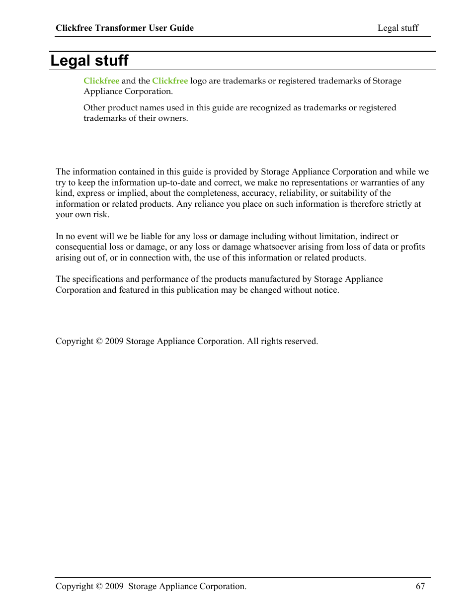 Legal stuff | Clickfree iPod Transformer User Manual | Page 67 / 67