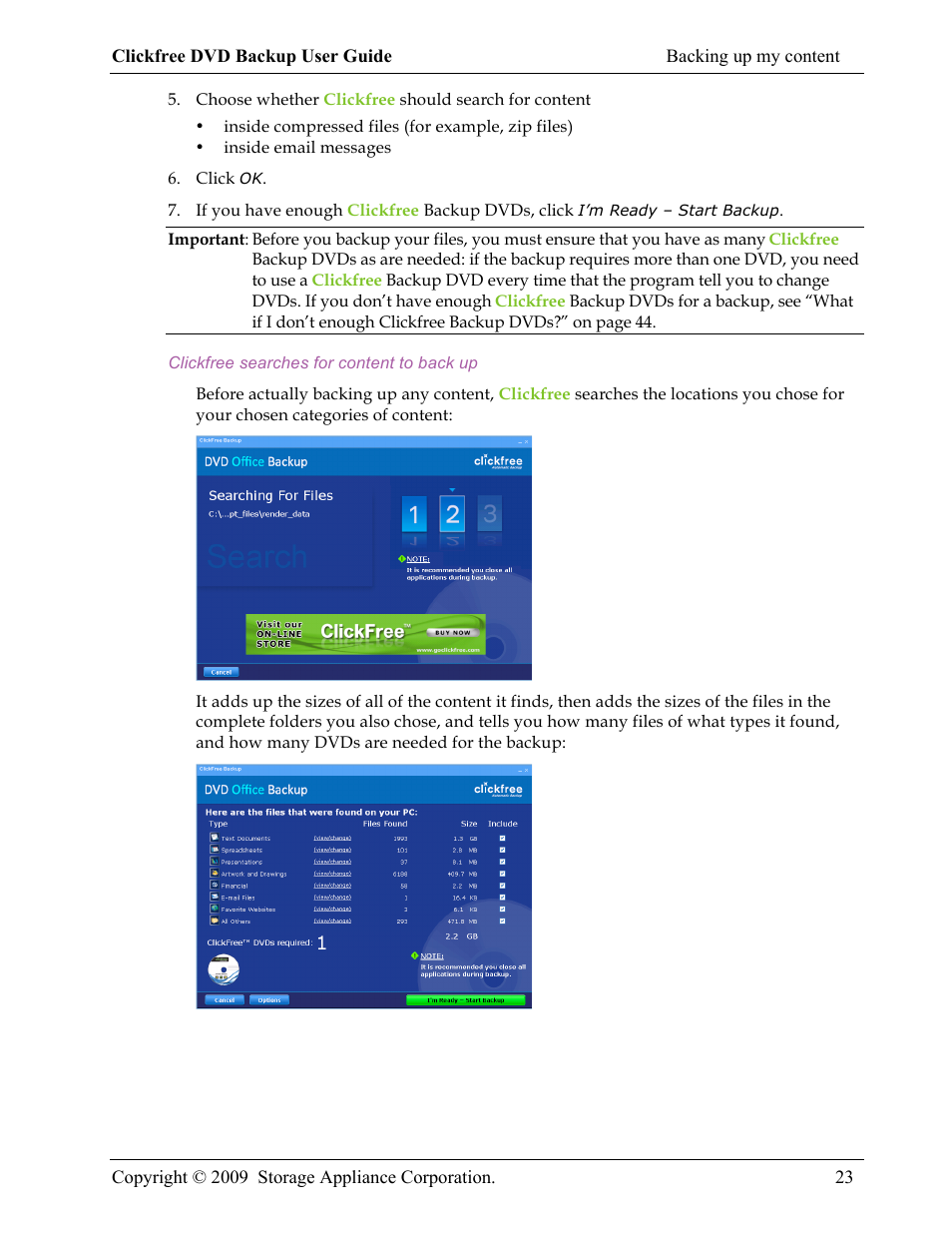 Clickfree DVD Backup User Manual | Page 23 / 49
