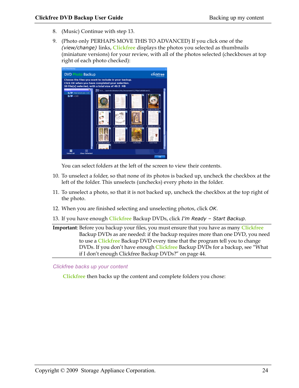 Clickfree DVD Backup User Manual | Page 24 / 49