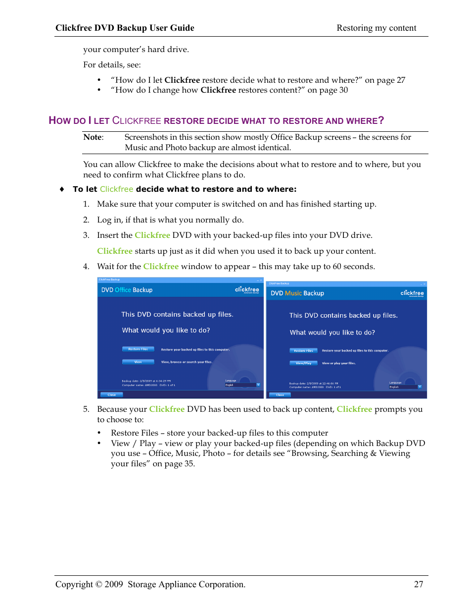 Clickfree DVD Backup User Manual | Page 27 / 49