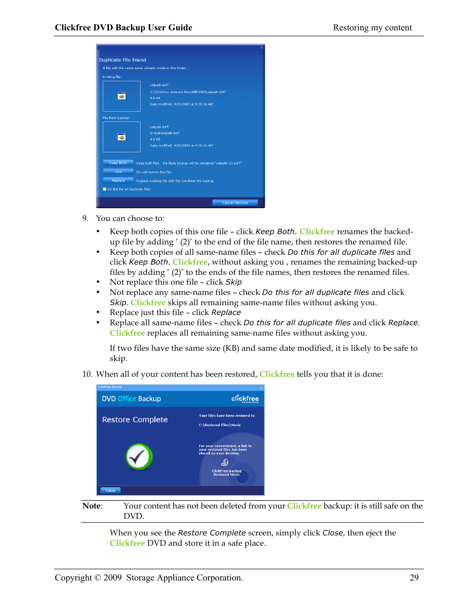 Clickfree DVD Backup User Manual | Page 29 / 49