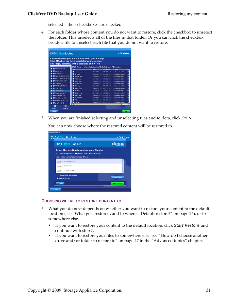 Clickfree DVD Backup User Manual | Page 31 / 49