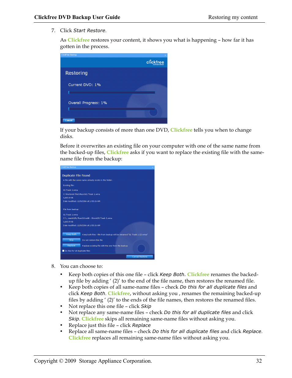 Clickfree DVD Backup User Manual | Page 32 / 49
