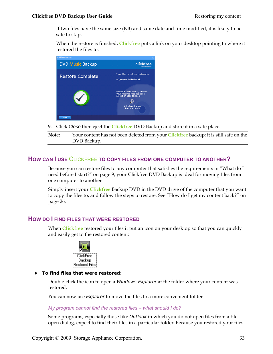 Clickfree DVD Backup User Manual | Page 33 / 49