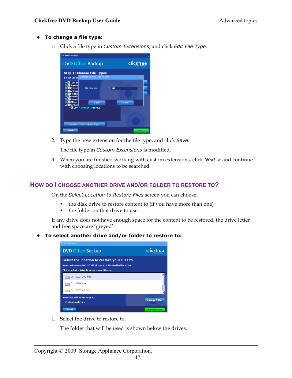 Clickfree DVD Backup User Manual | Page 47 / 49