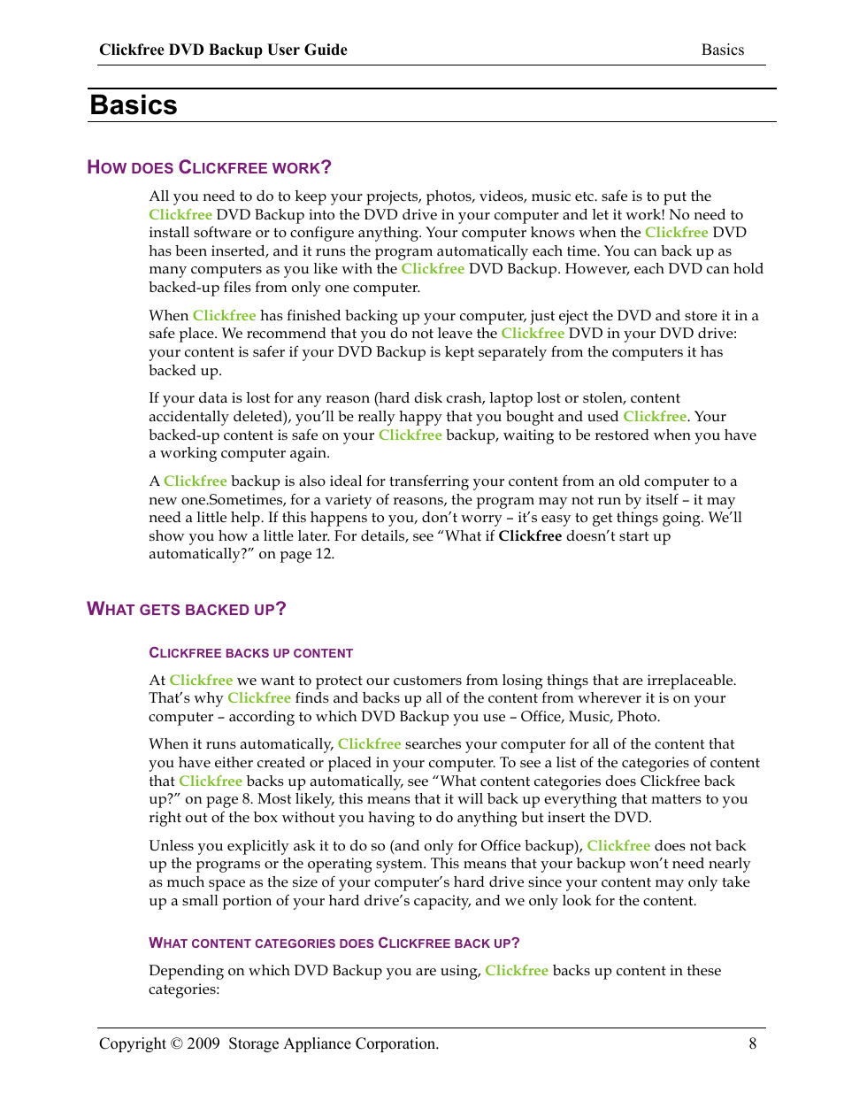 Basics | Clickfree DVD Backup User Manual | Page 8 / 49
