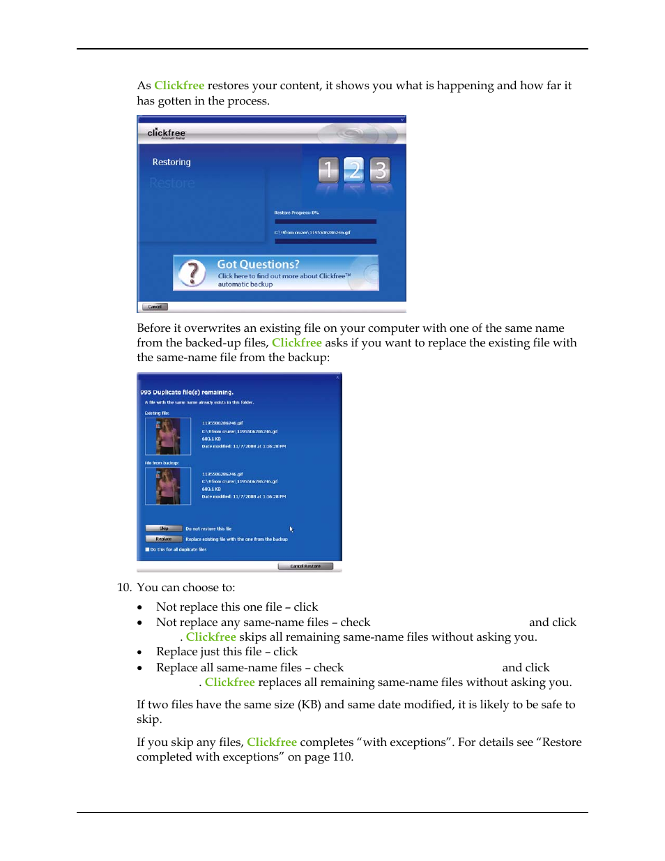 Clickfree C2N User Manual | Page 108 / 135