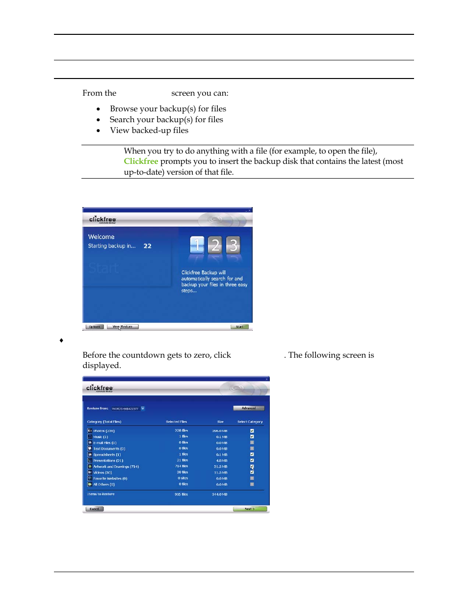 Browsing, searching & viewing my files (dvd), Starting from the welcome screen, Rowsing | Earching, Iewing, Iles, Dvd) 113 | Clickfree C2N User Manual | Page 113 / 135