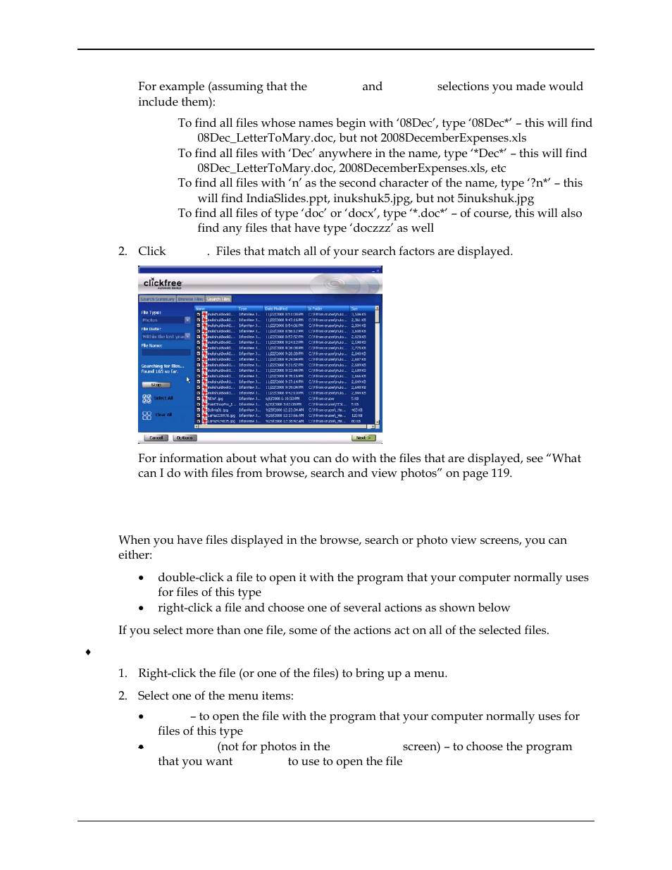 Hat can, Do with files from browse, Search and view photos | Clickfree C2N User Manual | Page 119 / 135