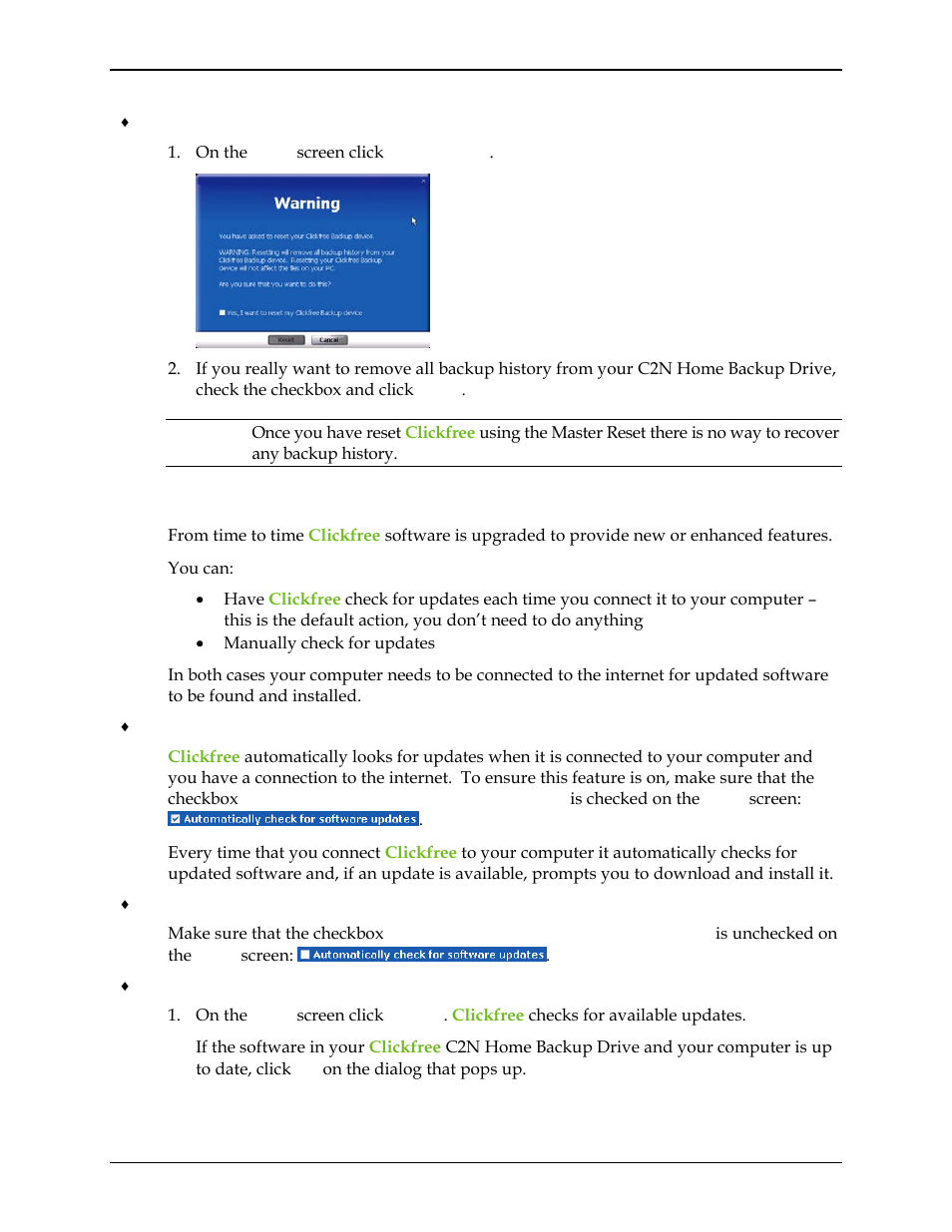 Updating clickfree software | Clickfree C2N User Manual | Page 126 / 135