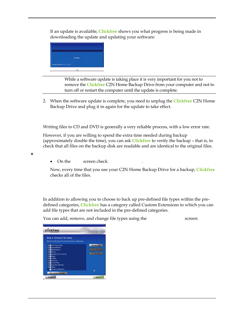 Verify, How do i add/remove/edit filetypes, Ow do | Emove, Dit filetypes | Clickfree C2N User Manual | Page 127 / 135